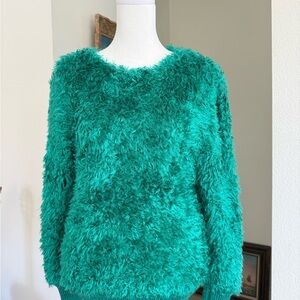 VINTAGE  FLUFFY EMERALD KNIT CUFF & WAISTBAND PULLOVER